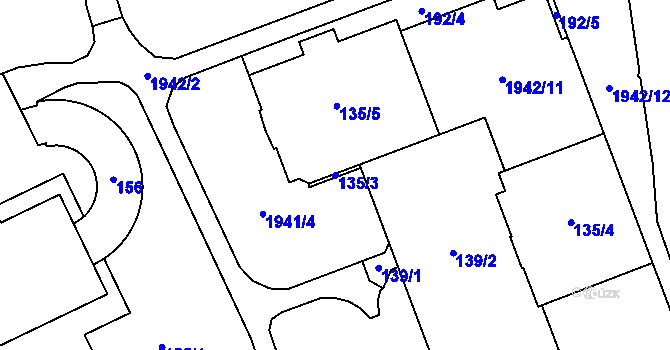 Parcela st. 135/3 v KÚ Vysočany, Katastrální mapa