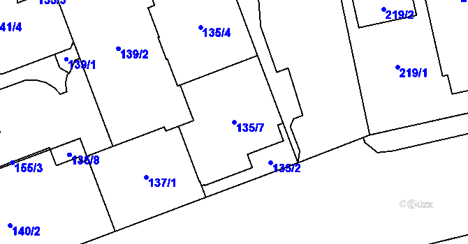 Parcela st. 135/7 v KÚ Vysočany, Katastrální mapa