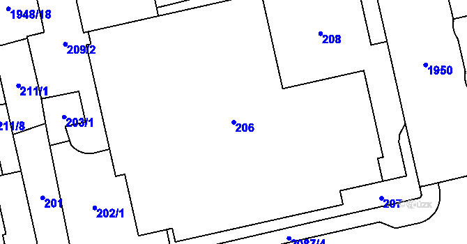 Parcela st. 206 v KÚ Vysočany, Katastrální mapa