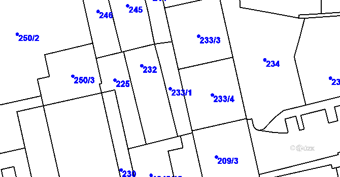 Parcela st. 233/1 v KÚ Vysočany, Katastrální mapa