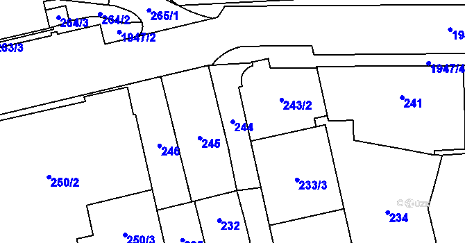 Parcela st. 244 v KÚ Vysočany, Katastrální mapa