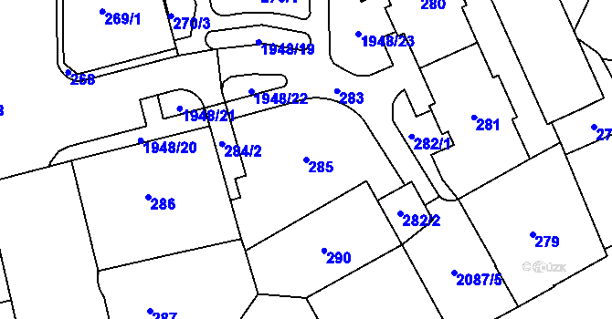 Parcela st. 285 v KÚ Vysočany, Katastrální mapa