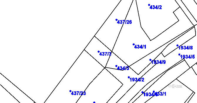 Parcela st. 437/3 v KÚ Vysočany, Katastrální mapa