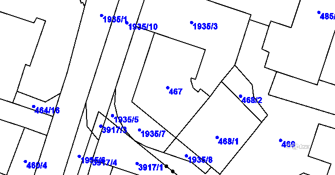 Parcela st. 467 v KÚ Vysočany, Katastrální mapa