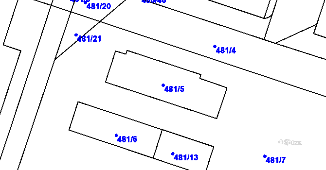Parcela st. 481/5 v KÚ Vysočany, Katastrální mapa