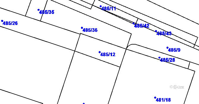 Parcela st. 485/12 v KÚ Vysočany, Katastrální mapa