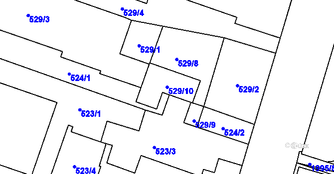 Parcela st. 529/10 v KÚ Vysočany, Katastrální mapa