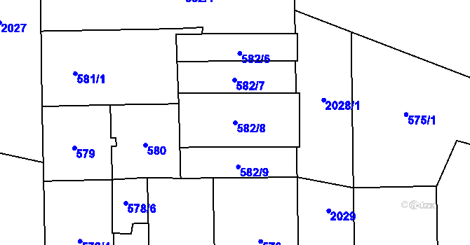 Parcela st. 582/8 v KÚ Vysočany, Katastrální mapa