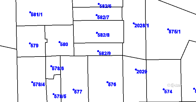 Parcela st. 582/9 v KÚ Vysočany, Katastrální mapa