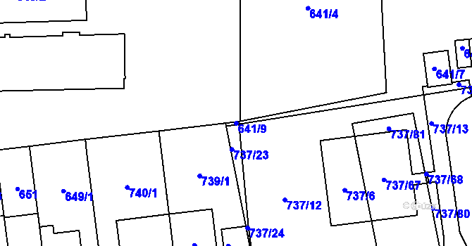 Parcela st. 641/9 v KÚ Vysočany, Katastrální mapa