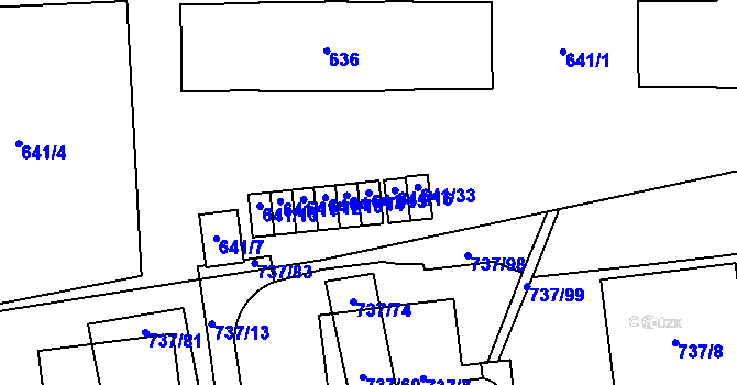 Parcela st. 641/15 v KÚ Vysočany, Katastrální mapa