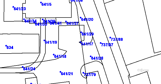 Parcela st. 641/17 v KÚ Vysočany, Katastrální mapa