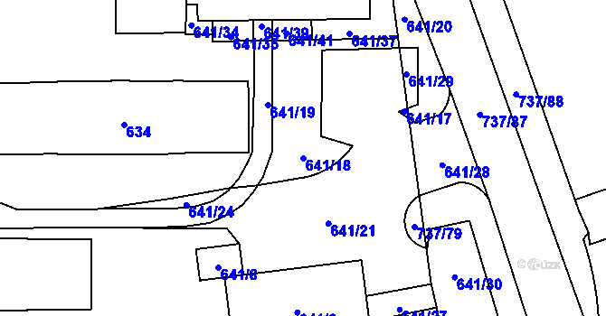 Parcela st. 641/18 v KÚ Vysočany, Katastrální mapa