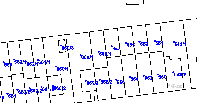 Parcela st. 658/1 v KÚ Vysočany, Katastrální mapa