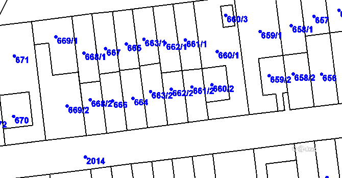 Parcela st. 662/2 v KÚ Vysočany, Katastrální mapa
