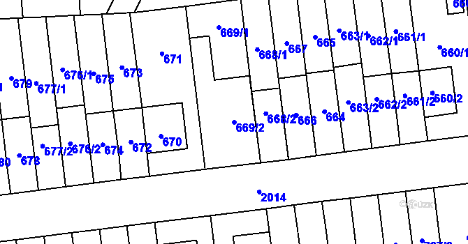 Parcela st. 669/2 v KÚ Vysočany, Katastrální mapa