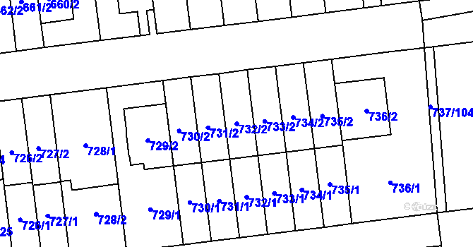 Parcela st. 732/2 v KÚ Vysočany, Katastrální mapa