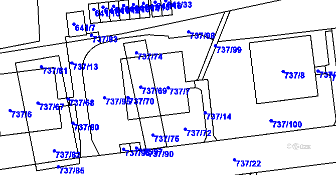 Parcela st. 737/7 v KÚ Vysočany, Katastrální mapa