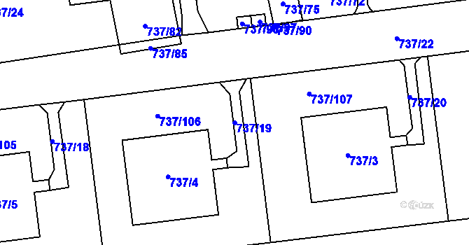 Parcela st. 737/19 v KÚ Vysočany, Katastrální mapa