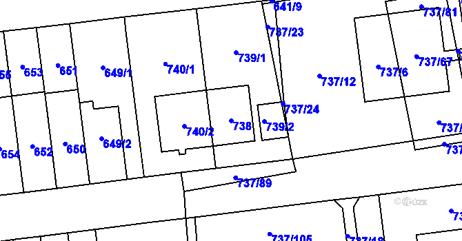 Parcela st. 738 v KÚ Vysočany, Katastrální mapa