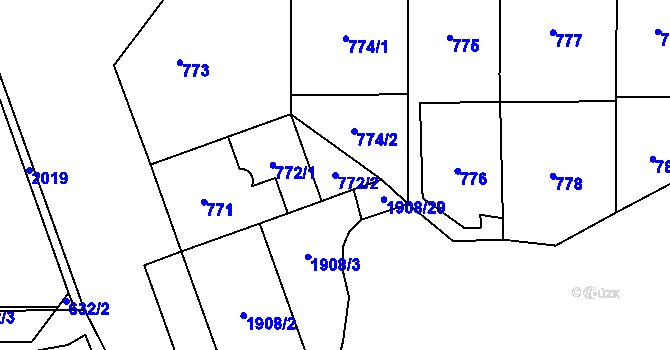 Parcela st. 772/2 v KÚ Vysočany, Katastrální mapa