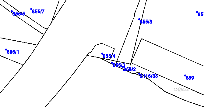 Parcela st. 855/4 v KÚ Vysočany, Katastrální mapa