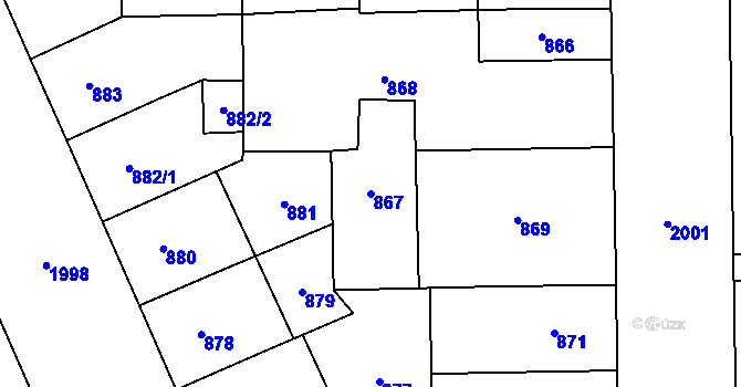 Parcela st. 867 v KÚ Vysočany, Katastrální mapa