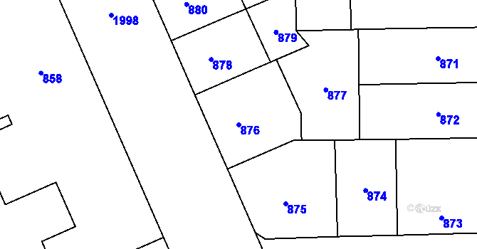 Parcela st. 876 v KÚ Vysočany, Katastrální mapa