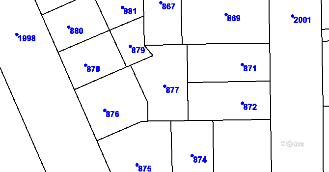 Parcela st. 877 v KÚ Vysočany, Katastrální mapa