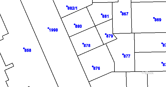 Parcela st. 878 v KÚ Vysočany, Katastrální mapa