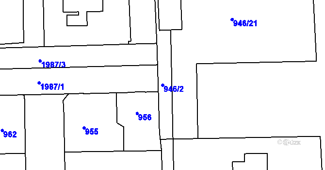Parcela st. 946/2 v KÚ Vysočany, Katastrální mapa