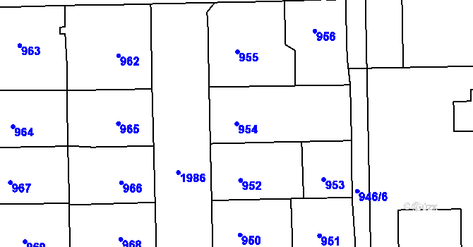 Parcela st. 954 v KÚ Vysočany, Katastrální mapa