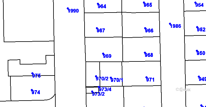 Parcela st. 969 v KÚ Vysočany, Katastrální mapa