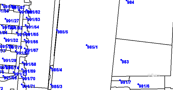 Parcela st. 985/1 v KÚ Vysočany, Katastrální mapa
