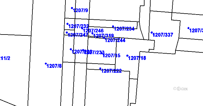 Parcela st. 1207/15 v KÚ Vysočany, Katastrální mapa