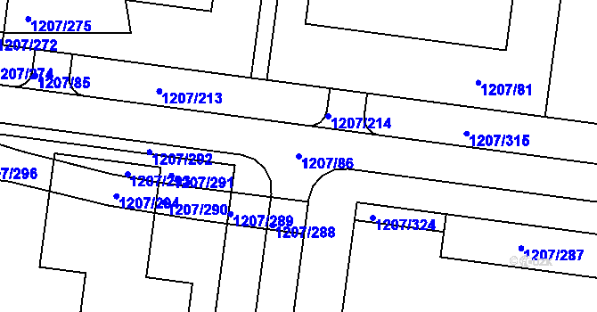 Parcela st. 1207/86 v KÚ Vysočany, Katastrální mapa