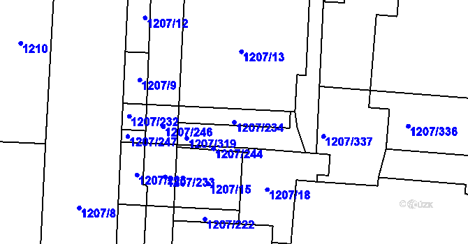 Parcela st. 1207/234 v KÚ Vysočany, Katastrální mapa