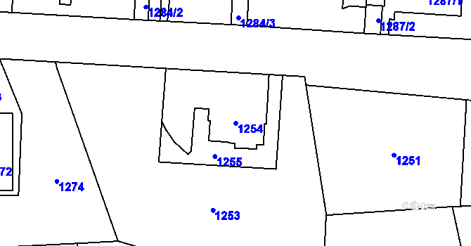 Parcela st. 1254 v KÚ Vysočany, Katastrální mapa