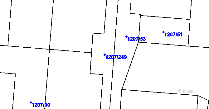 Parcela st. 1207/249 v KÚ Vysočany, Katastrální mapa