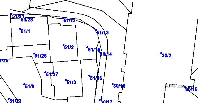 Parcela st. 51/14 v KÚ Vysočany, Katastrální mapa