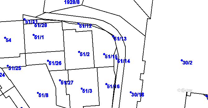 Parcela st. 51/15 v KÚ Vysočany, Katastrální mapa