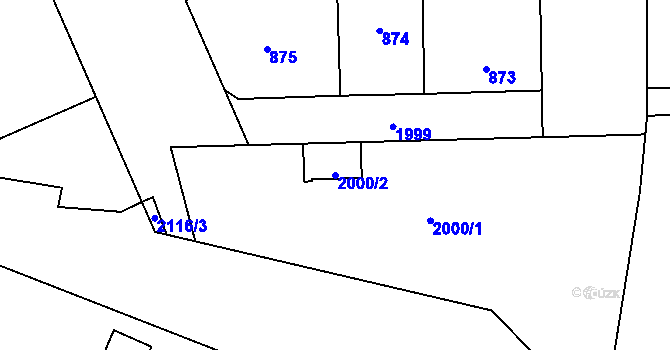 Parcela st. 2000/2 v KÚ Vysočany, Katastrální mapa