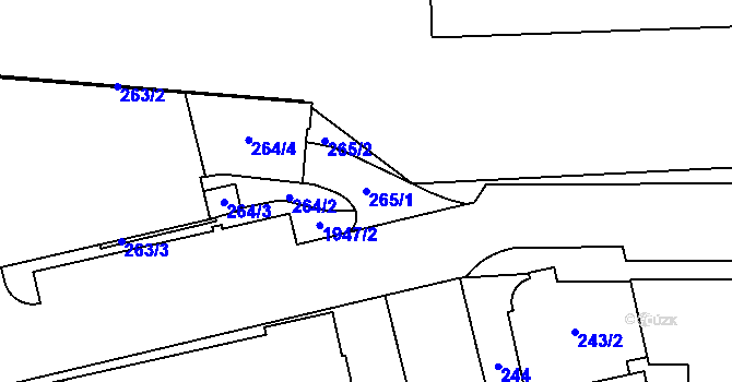 Parcela st. 265/1 v KÚ Vysočany, Katastrální mapa