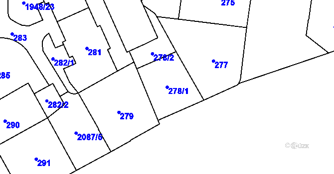 Parcela st. 278/1 v KÚ Vysočany, Katastrální mapa
