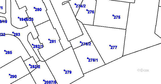 Parcela st. 278/2 v KÚ Vysočany, Katastrální mapa