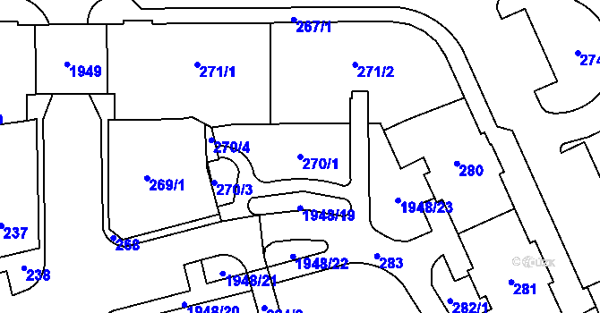 Parcela st. 270/1 v KÚ Vysočany, Katastrální mapa