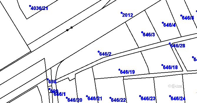 Parcela st. 646/2 v KÚ Vysočany, Katastrální mapa