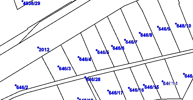 Parcela st. 646/5 v KÚ Vysočany, Katastrální mapa