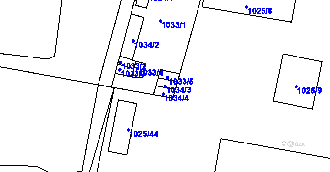 Parcela st. 1034/3 v KÚ Vysočany, Katastrální mapa
