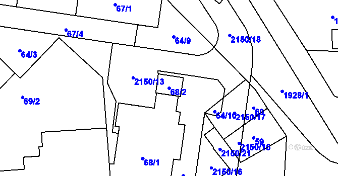 Parcela st. 68/2 v KÚ Vysočany, Katastrální mapa